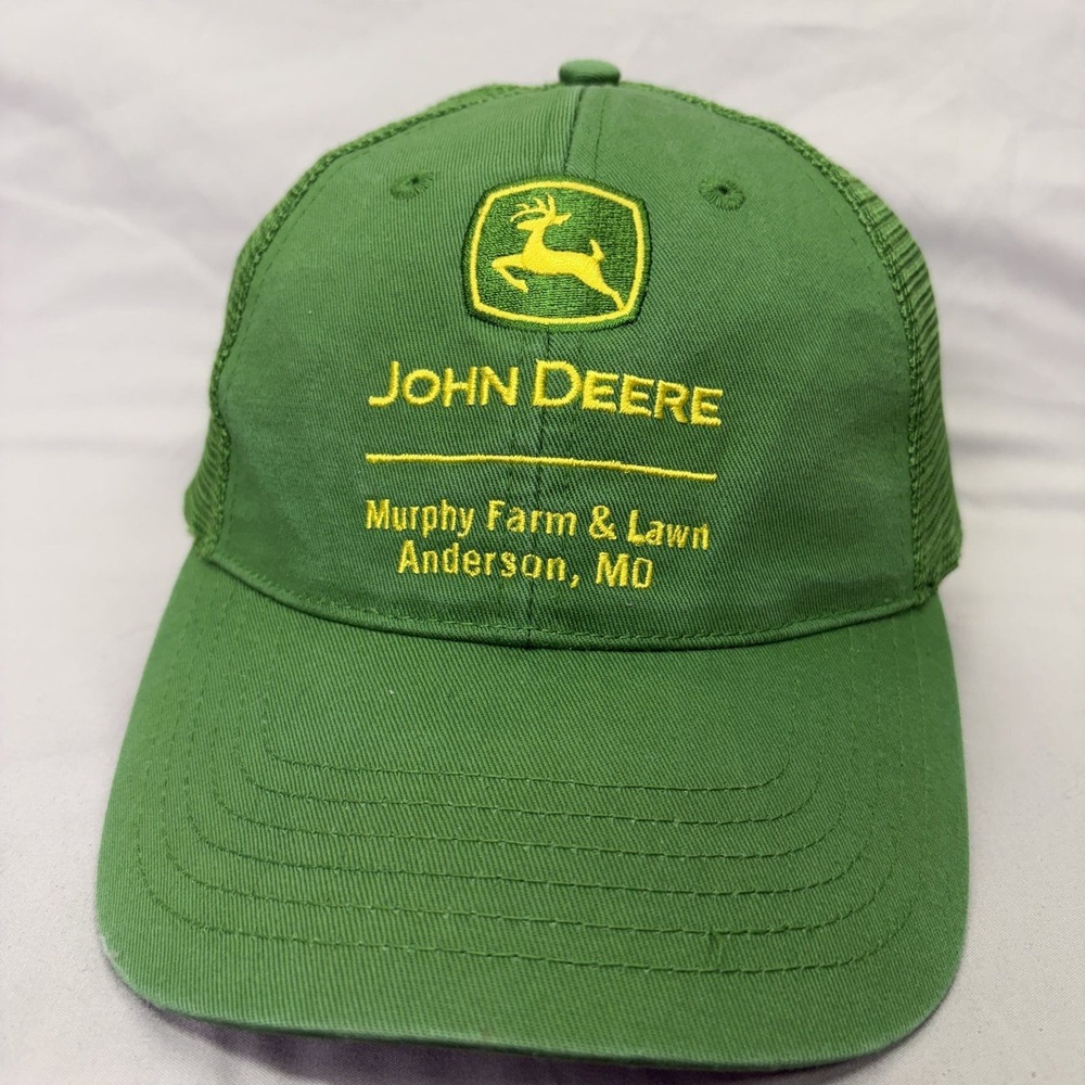 John Deere Trucker Hat Murphy Farm & Lawn Mens OSFM Green Mesh Snapback Cap